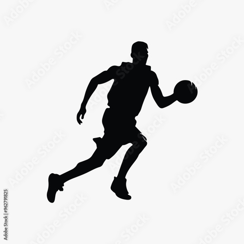 Silhouette basketball player dribbling ball