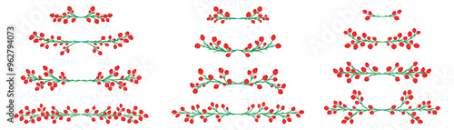Wallpaper Mural Set of various small red berries, single and twigs. Germs of rowan, viburnum, blueberry, lingonberry, cranberry isolated on white drawn by hand in flat doodle style Torontodigital.ca