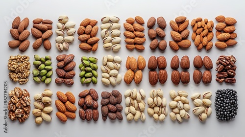 A beautifully arranged platter of mixed nuts featuring honey-roasted almonds, salted cashews, and wasabi peas, showcasing their variety