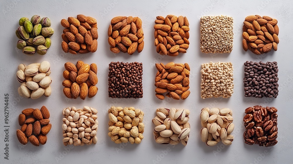 A beautifully arranged platter of mixed nuts featuring honey-roasted almonds, salted cashews, and wasabi peas, showcasing their variety A beautifully arranged platter of mixed nuts featuring honey-roasted almonds, salted cashews, and wasabi peas, showcasing their variety