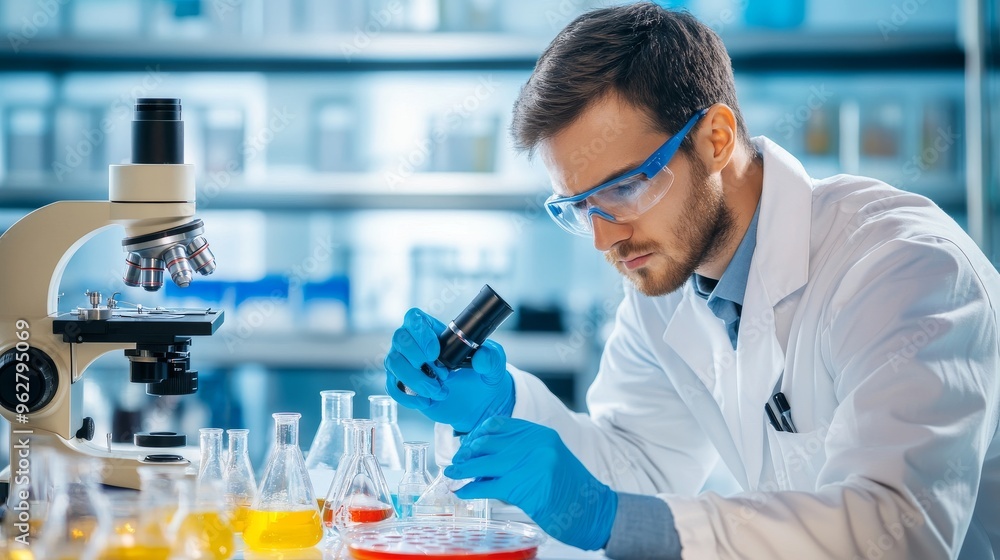 Researcher in Lab Studying Microorganisms Under Advanced Microscopes Researcher in Lab Studying Microorganisms Under Advanced Microscopes