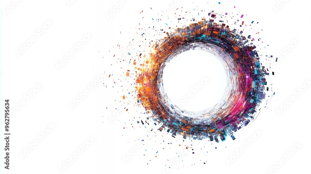 Abstract colorful circle of squares with space in the center on a white background. Abstract colorful circle of squares with space in the center on a white background.