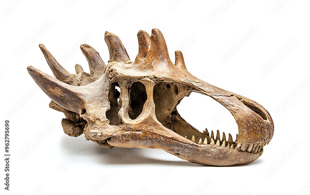 Detailed Stegosaurus Skull in Side View on White Background for Paleontological Study and Research Detailed Stegosaurus Skull in Side View on White Background for Paleontological Study and Research