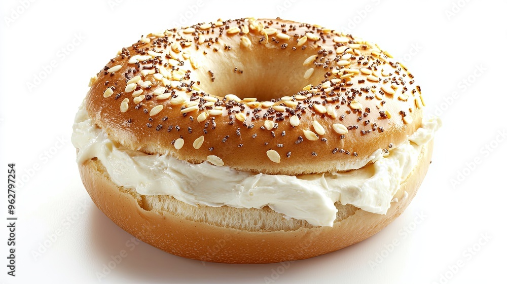 Bagel with cream cheese, from front, isolated on white background Bagel with cream cheese, from front, isolated on white background