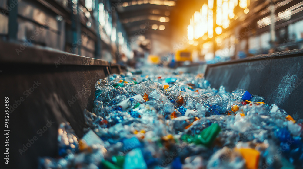 A close-up of plastic waste in an industrial recycling facility, wide shot, stock photo, bokeh
A close-up of plastic waste in an industrial recycling facility, wide shot, stock photo, bokeh