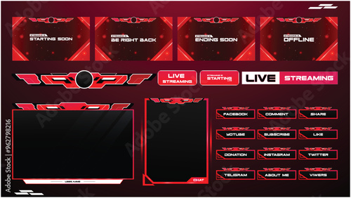 Vector streaming screen panel overlay game template neon theme Abstract Digital Design with  Live Streaming Buttons