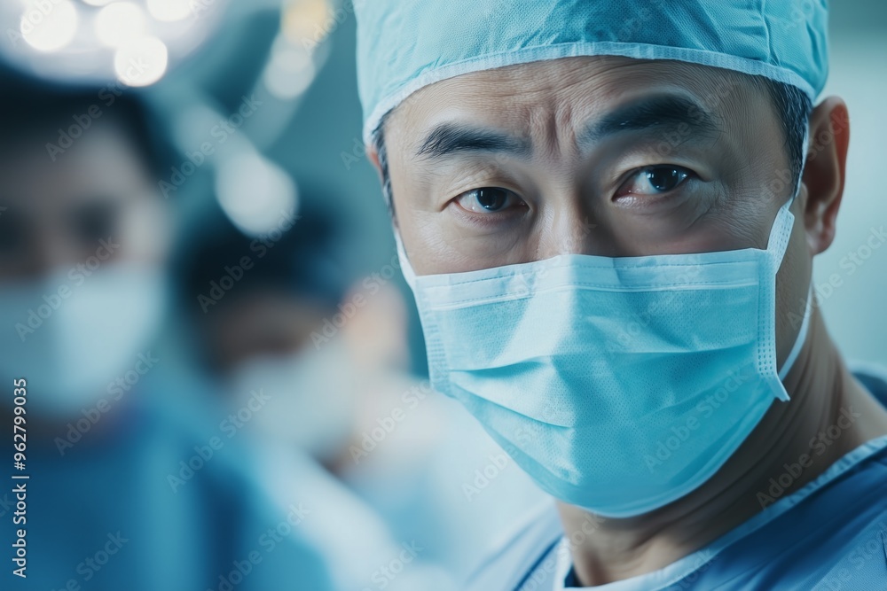 Concept of professionalism and focus, as the man is likely a surgeon preparing for a procedure. Concept of professionalism and focus, as the man is likely a surgeon preparing for a procedure.