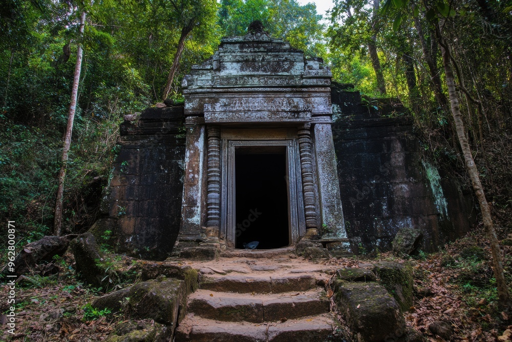 Fototapeta premium Ancient temple gateway in lush