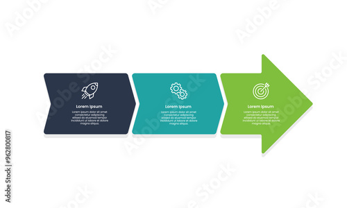 Business infographic arrow design template. 3 Steps to success. Business presentation, Report, Data, System and Marketing. Vector illustration.