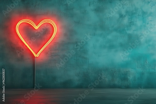 Vibrant Neon Heart Illuminates a Serene Background Capturing the Essence of Love and Emotion