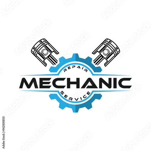 Piston And Gear  Mechanic Logo icon Vector
