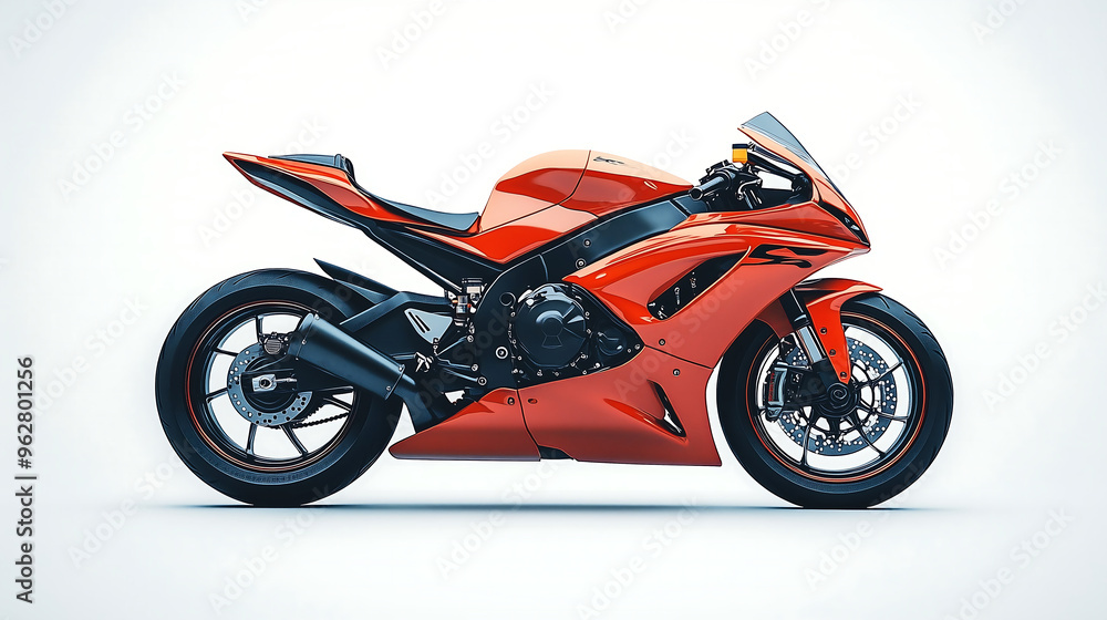 Obraz premium A powerful sports motorcycle in a high-angle view on a white background