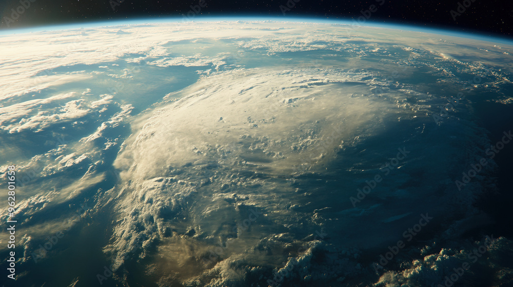 Stunning View of Earth from Space with Sun Shining on the Horizon, Highlighting the Atmosphere, Curvature, and Vastness. Stunning View of Earth from Space with Sun Shining on the Horizon, Highlighting the Atmosphere, Curvature, and Vastness.