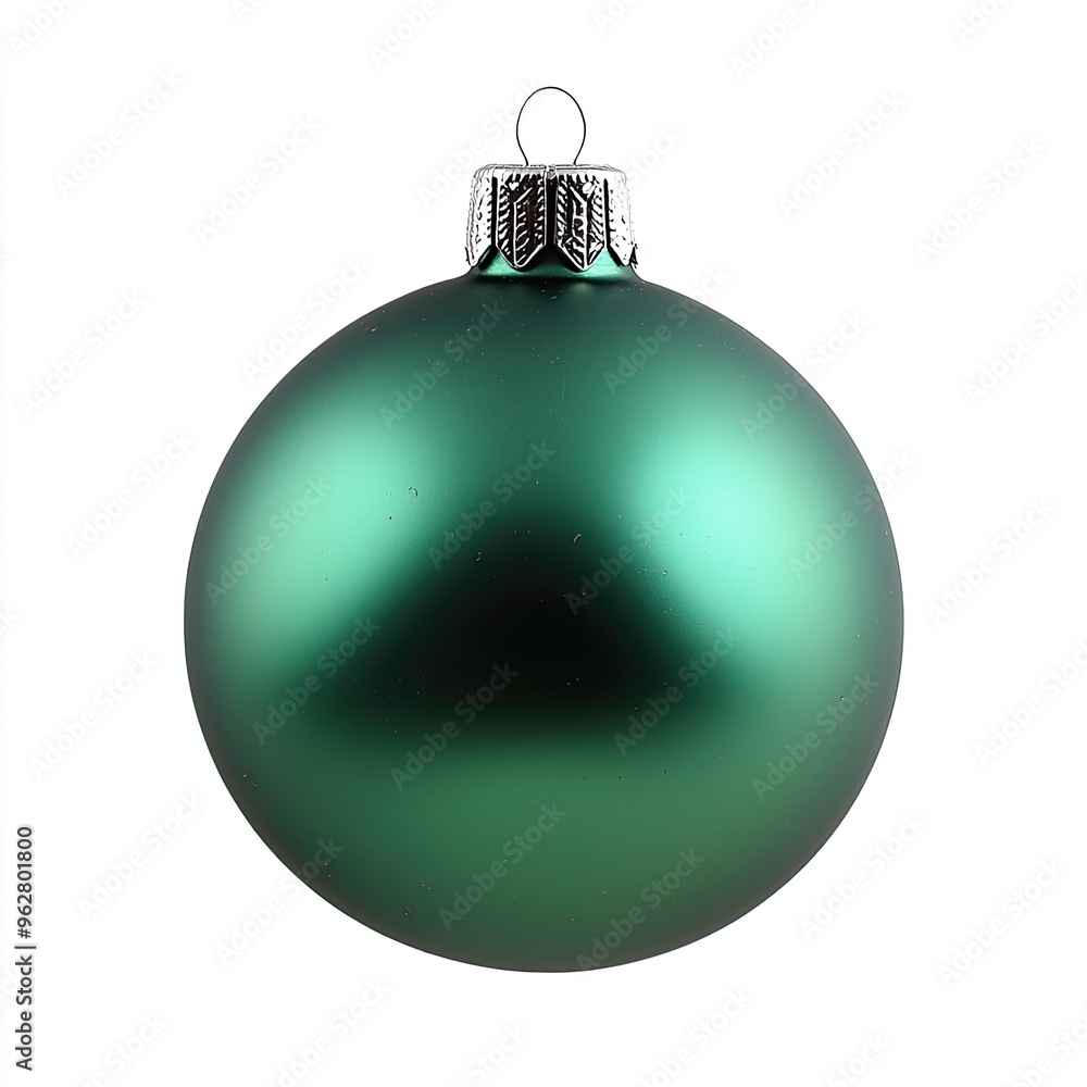 Shiny Green Christmas Ornament Ball with Silver Cap Isolated on White Background Shiny Green Christmas Ornament Ball with Silver Cap Isolated on White Background