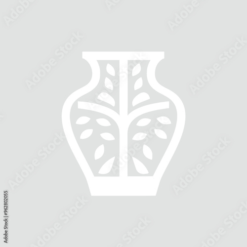 Elegant white vase with leaves