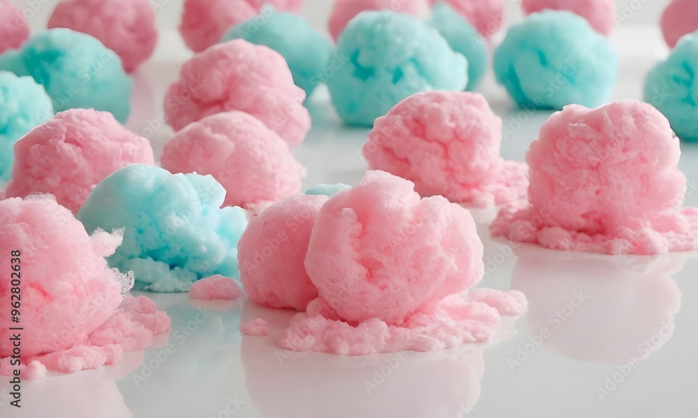 Colourful Cotton Candies Displayed on Clean White Desk, Generative Ai Colourful Cotton Candies Displayed on Clean White Desk, Generative Ai