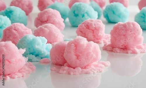 Colourful Cotton Candies Displayed on Clean White Desk, Generative Ai