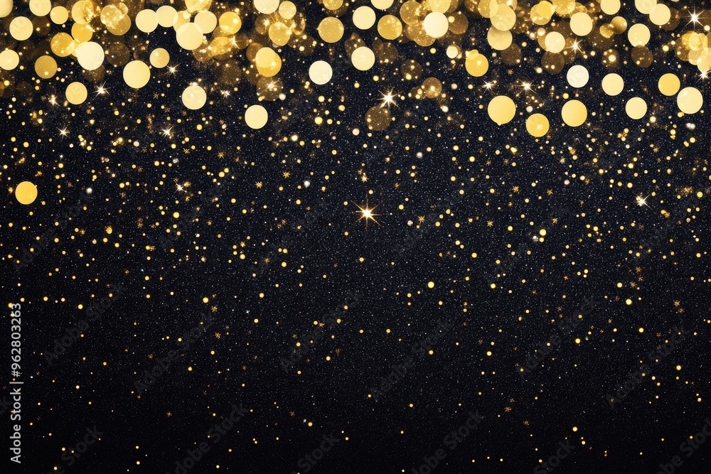Golden glitter sparkle on black background for festive backdrop Golden glitter sparkle on black background for festive backdrop