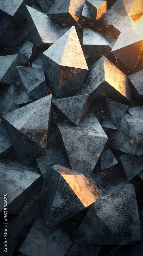 3D Abstract Background of Geometric Shapes with Glowing Lights 3D Abstract Background of Geometric Shapes with Glowing Lights