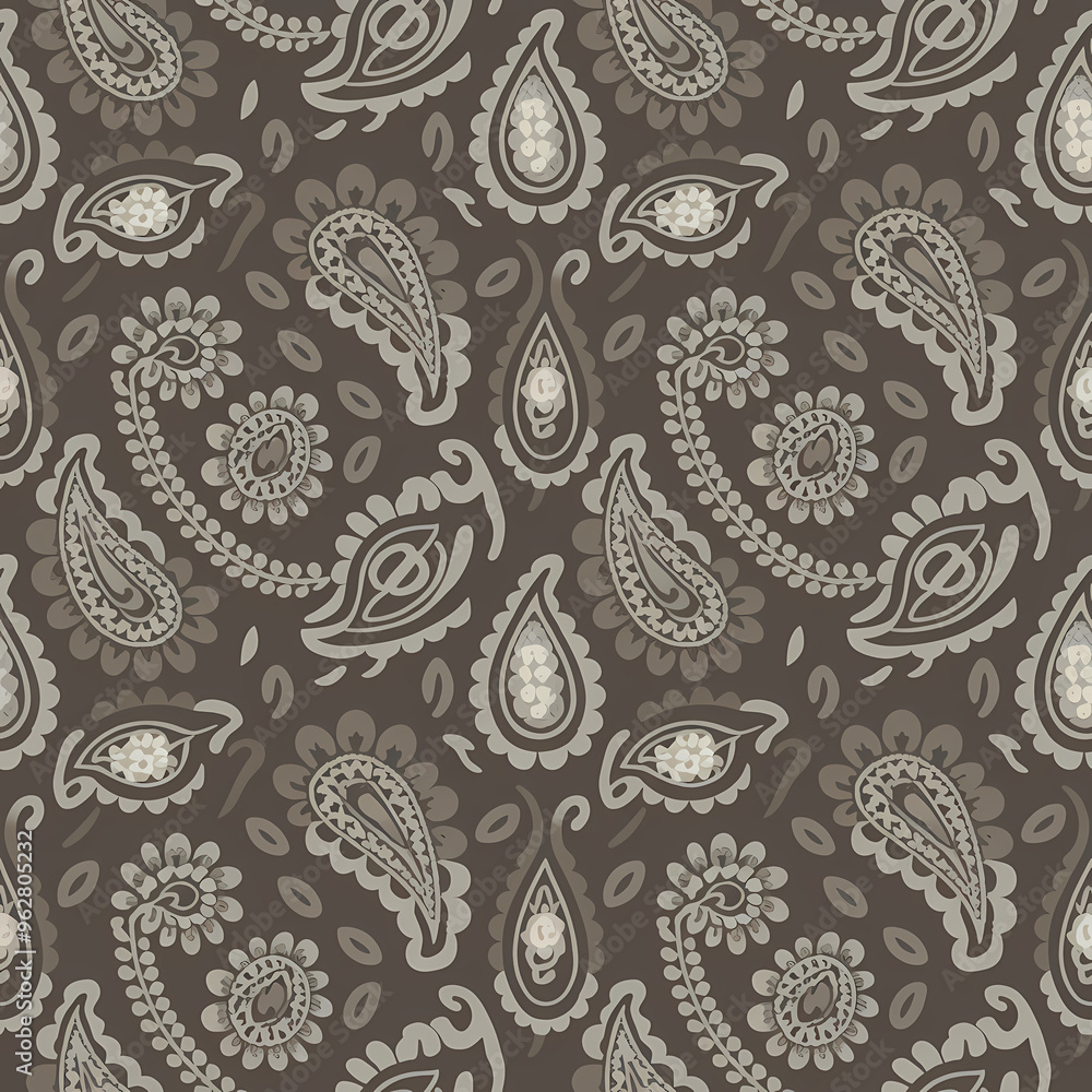 Paisely surface pattern design , botanicals and florals, muted neutral shades, fabric texture, Indian Traditional Patterns 