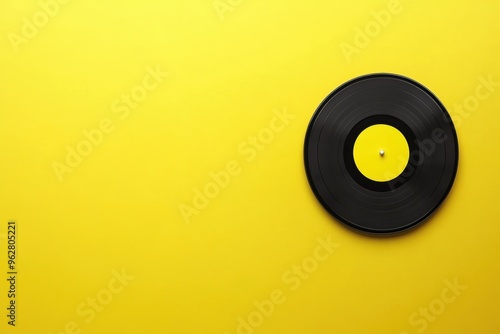 Vinyl record on bright yellow background