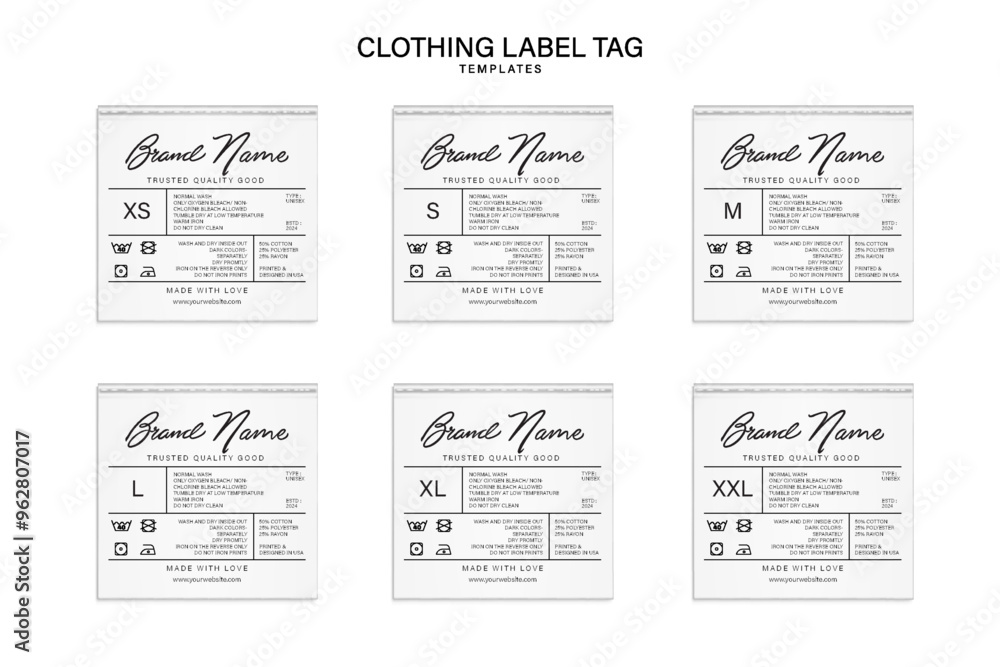 Fototapeta premium set of neck label clothing fabric description info of washing intruction design templates