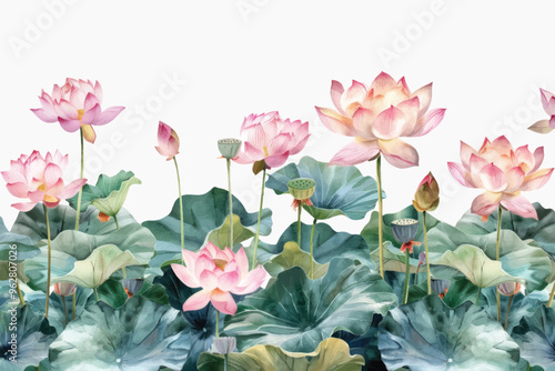 Elegant lotus flower watercolor illustration