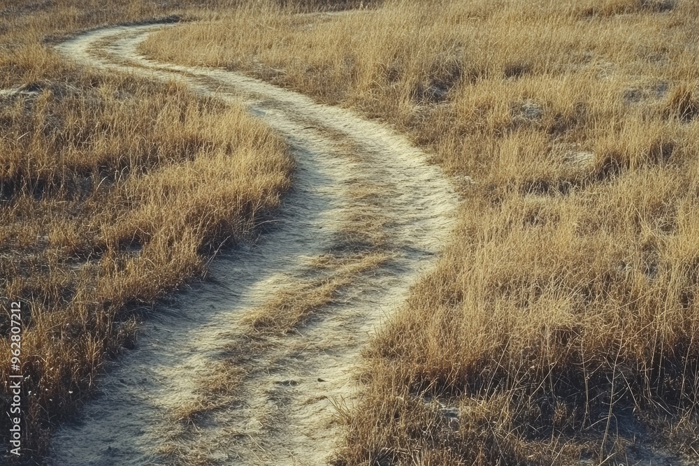 Fototapeta premium Serene winding path golden dry grass