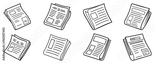 Newspaper icons set. Black news paper sign isolated on white background. Concept of news, media, and journalism as well as personal news. Vector illustration.