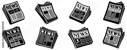 Newspaper icons set. Black news paper sign isolated on white background. Concept of news, media, and journalism as well as personal news. Vector illustration.