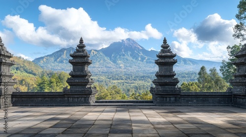 Ancient Temple and Majestic Mountain Views
