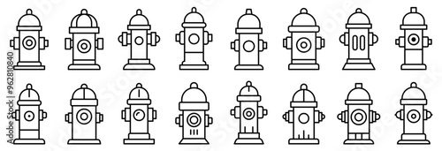 Fire hydrant icon. Set of fire hydrant icons isolated on white background. Vector illustration