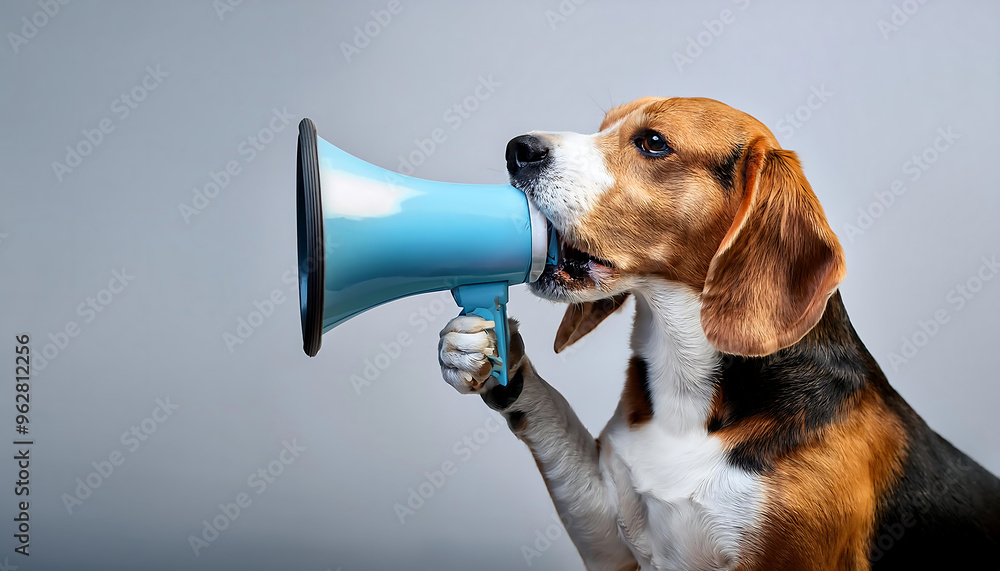 Fototapeta premium beagle yelling through megaphone