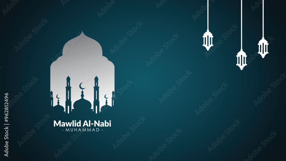 Obraz premium Happy Birthday of Prophet Muhammad. Milad un Nabi Mubarak Means Happy Birthday of Prophet Muhammad. Vector Illustration of Mawlid Celebration Design