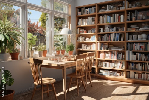 Person Enjoying Morning Routine by Sipping Coffee and Reading a Newspaper in a Bright and Sunny Kitchen