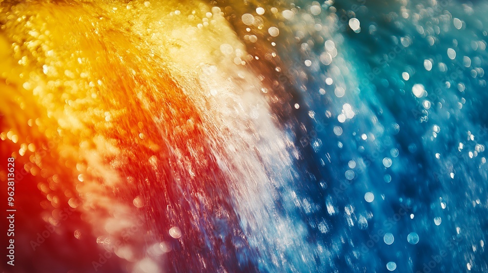 Fototapeta premium Abstract blue and orange water droplets with bokeh.