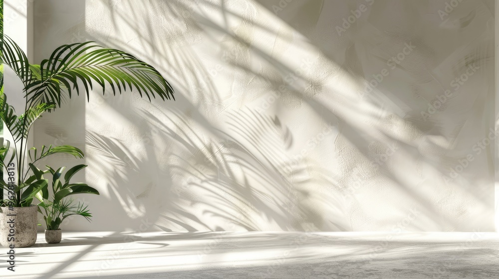 Botanical backdrop for product display with light, shadow, and copy space. Botanical backdrop for product display with light, shadow, and copy space.