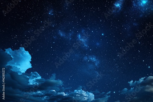 Starry night sky with clouds.. Panorama. Universe filled with stars, nebula and galaxy,. Elements of this image furnished , ai