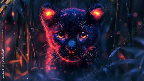 illustration of the cute behavior of a baby black panther