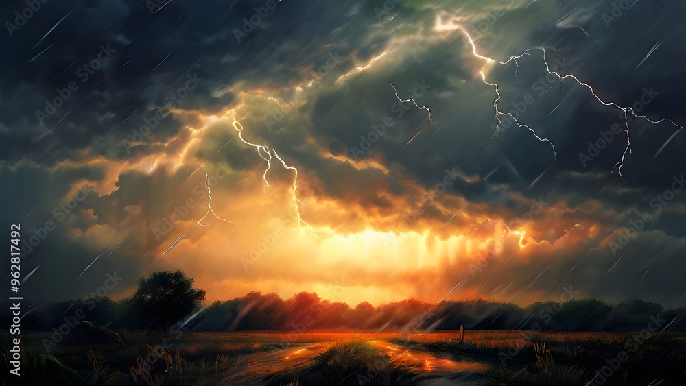 Fototapeta premium a scene of rain and thunder. Generative ai.