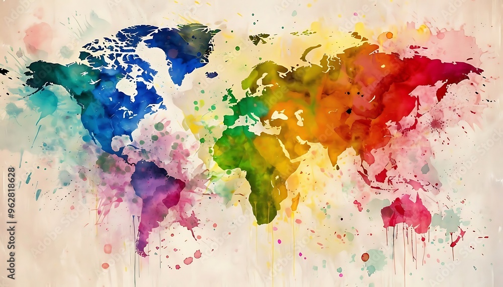 World Map Watercolor Splash: A vibrant and colorful watercolor ...