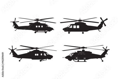 Helicopter  silhouette vector illustration, Helicopter silhouette vector, USA Helicopter silhouette