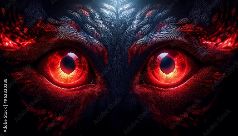 A pair of glowing red eyes staring out from the darkness A pair of glowing red eyes staring out from the darkness