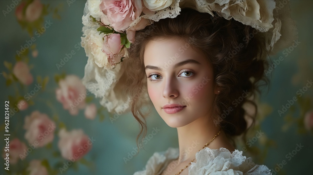 Naklejka premium A woman wearing a white dress and a flower crown