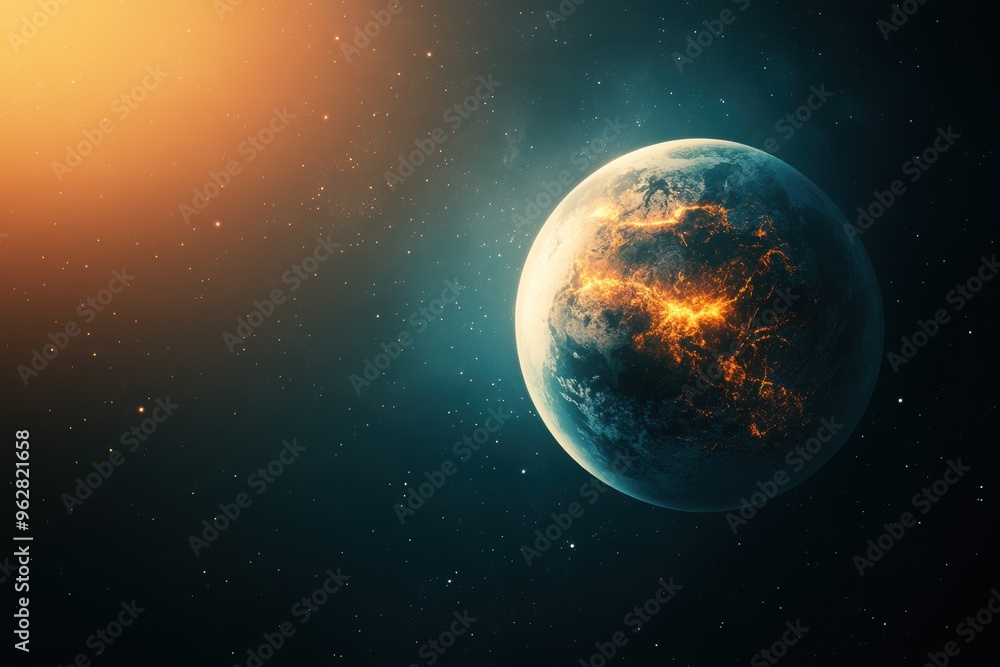 Obraz premium Clean Design of Planet with Heatwaves and Space for Text