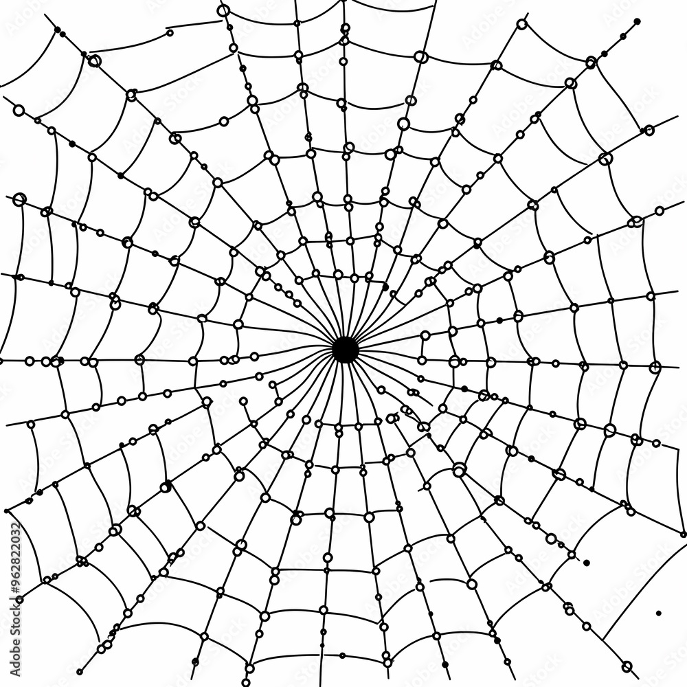 Obraz premium A detailed illustration of a spiderweb with a central hub and radiating lines.