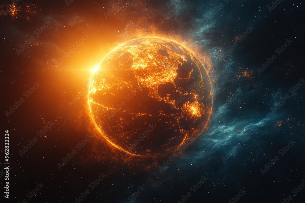 Obraz premium Clean Design of Planet with Heatwaves and Space for Text