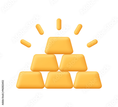 Golden bars or golden bricks. Business, finance, saving money concept. 3d vector icon. Cartoon minimal style.