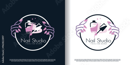 Nail polish logo with creative concept for beauty women premium vector