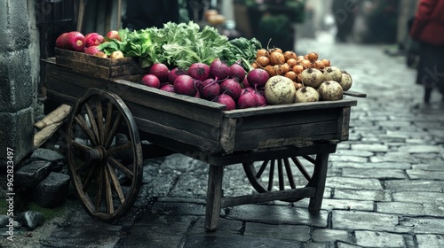 Fresh Produce in a Wooden Cart